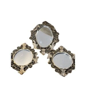 Home Interiors Set Of 3 Oval & Round Brushed Gold Ornate Wall Hanging Mirrors